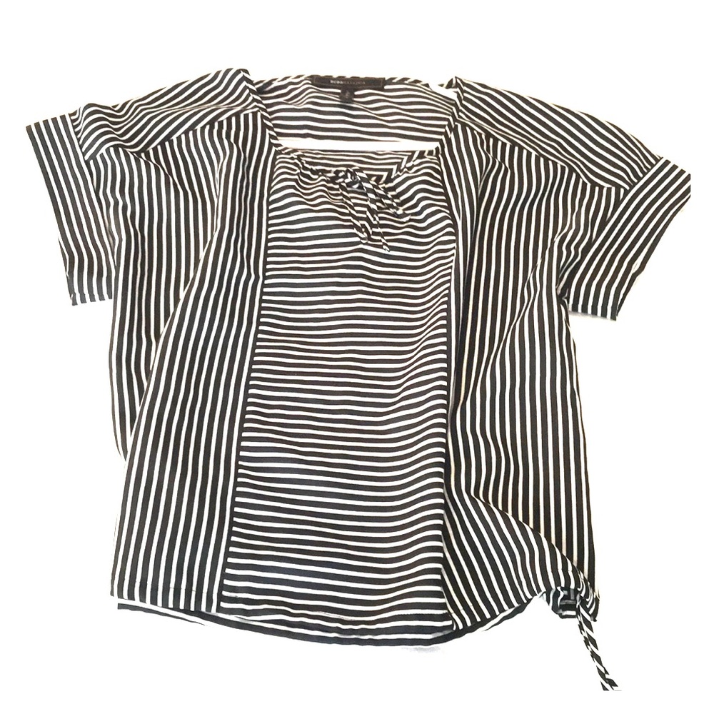 BCBG black & white silk blouse